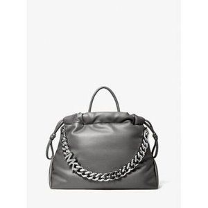 MICHAEL KORS Lina Medium Drawstring Tote Gray/ Silver Tone